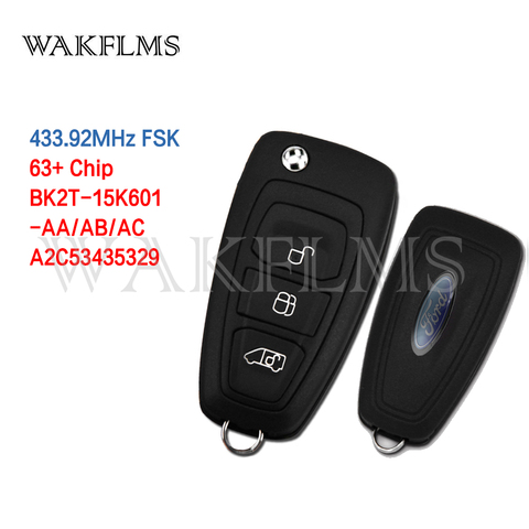 3btn Remote Flip Key fob 433.92MHz For Ford Transit Custom 2012 2013 2014 2015 2016 No Blade with 63+ chip BK2T-15K601-AA/AB/AC ► Photo 1/1