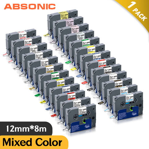 Absonic 21Colors TZe231 TZe131 TZe Tape 12mm Compatible for Brother Printer TZe335 Laminated Ribbon PT-D210 PT-H110 Label Maker ► Photo 1/6