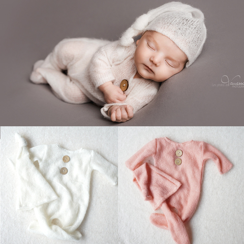 Crochet Mohair Bebe Fotografia Baby Clothes Newborn Photography Props Boy Hats Romper Set Indoor DIY Photo Studio Accessories ► Photo 1/6