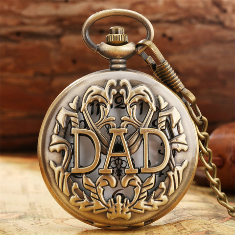 Bronze DAD Design Birthday Gift Quartz Pocket Watch Vintage Pendant Fob Chain Pocket Clock ► Photo 1/6