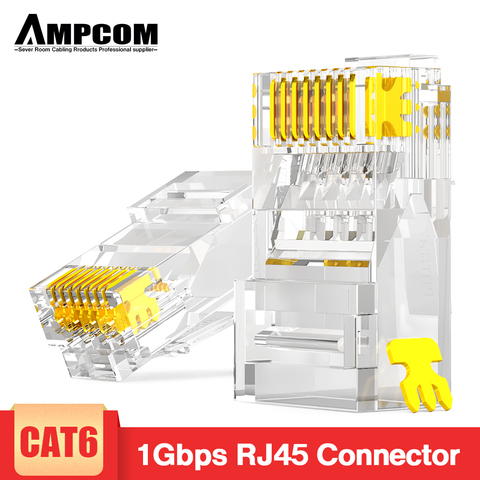 AMPCOM CAT6 RJ45 Modular Plug Connector UTP 50U Gold-Plated 8P8C Crimp End for Ethernet Cable, Bulk Ethernet Cable Connector ► Photo 1/6