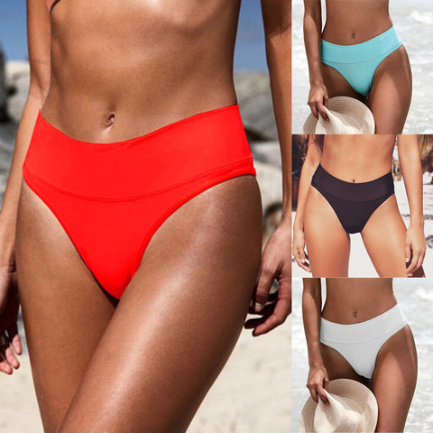 Women's Swimming Trunks Bikini Panties High Waist Swimwear Bottom Solid Color Female Swimsuit Briefs Beachwear Bathing Suits ► Photo 1/6