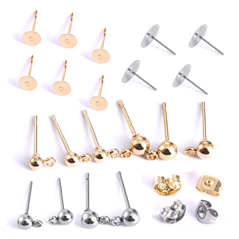 50pcs stainless steel Dia 4/5/6/8/10mm Gold Stud Earrings Back Plug Ear Pins Ball Needles for DIY Jewelry Making Findings ► Photo 1/6