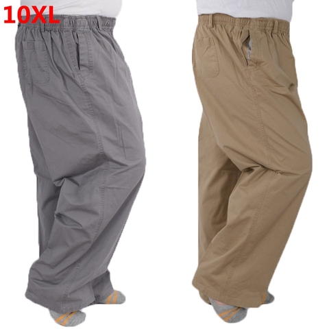 Plus size 8XL 11XL 12xl middle-aged men's summer thin elastic band high waist cotton casual trousers Dad oversize 9XL 8XL 7XL ► Photo 1/4