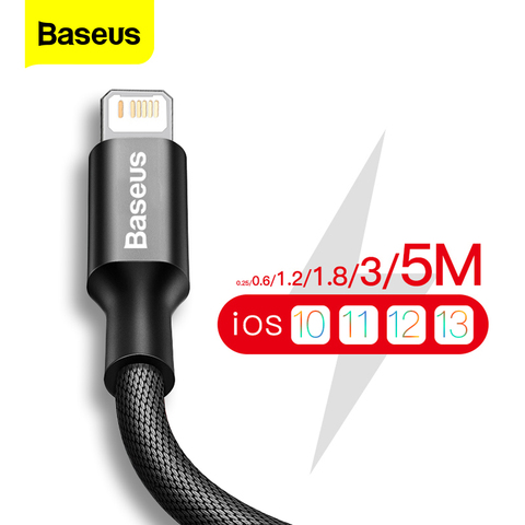 Baseus USB Cable For iPhone 12 11 Pro XS Max XR X 8 7 6s Plus 5s SE 5M Fast Charging Charger Data Phone Cable For iPad Wire Cord ► Photo 1/6