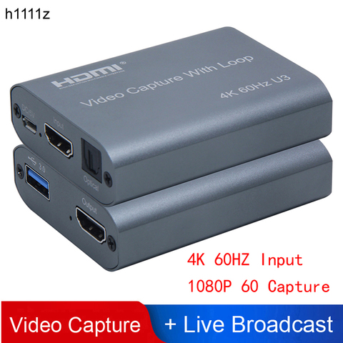 4K 60HZ USB 3.0 Loop Out Audio Video Capture Card 1080P 60fps HDMI Video Grabber Box for PS4 Game Camera Recorder Live Streaming ► Photo 1/6