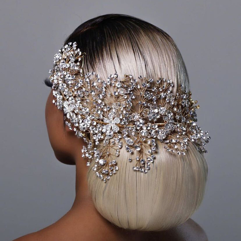 TOPQUEEN HP240 Golden Wedding Hair Jewelry Luxury Crystal Hair Ornaments Rhinestone Wedding Crown Woman Tiara Pageant Crown ► Photo 1/6