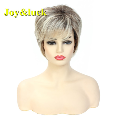 Joy&luck Fashion Blonde Mixed Brown Short Straight Wigs Synthetic Wig for Women ► Photo 1/6