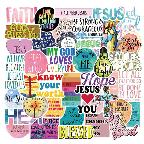 50PCS Jesus Christians Religion Sayings Stickers Skateboard Guitar Suitcase Freezer Graffiti Luggage Motorcycle DIY Cool Sticker ► Photo 1/5