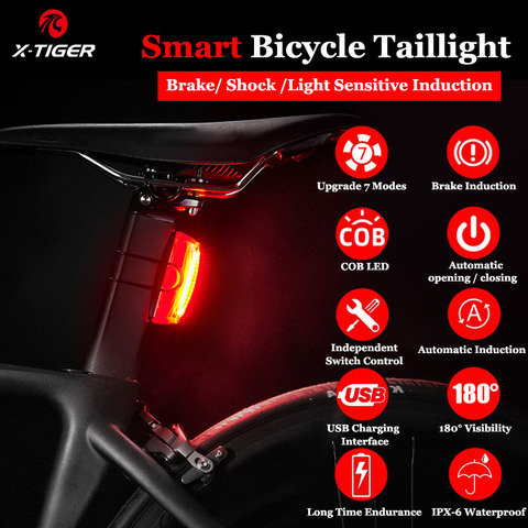 X-Tiger Bicycle Rear Light Smart Auto Start/Stop Brake Sensing Bike Light IPx6 Waterproof USB Charge LED Light Cycling Taillight ► Photo 1/6