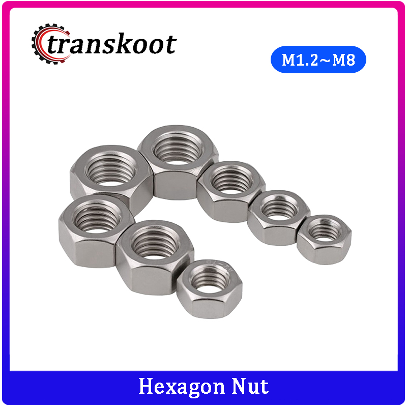 M1.6 M2 M2.5 M3 M4 M5 M6 M8 M10 Full Nuts DIN934 304 A2 Stainless Steel Hex Nuts 