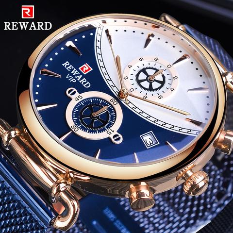 REWARD Blue Steel Mesh Band Fashion Design Calendar Display Men Business Quartz Wrist Watch Top Brand Luxury Male Clock Relogio ► Photo 1/6