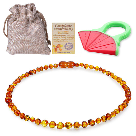 Baltic Ambers Teething Necklace For Babies (Unisex) (Cognac) - Anti Flammatory,Natural Certificated Oval Baltic Jewelry 14-33cm ► Photo 1/6