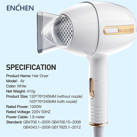 ENCHEN Anion Hair Dryer 1200W 220V Professional Barber Salon Styling Tools Hot/Cold Air Blow Dryer 3 Speed Adjustment ► Photo 1/6