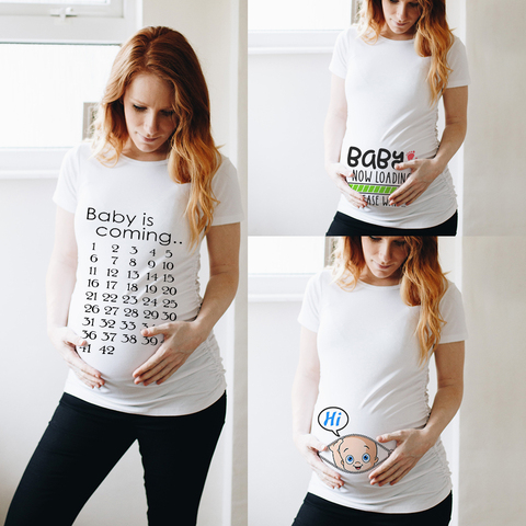 Women T-shirt Soft Tops Pregnancy Casual Short Sleeve Maternity T Shirt Clothes Baby Is Coming Ladies Summer Pregnant Shirts ► Photo 1/6