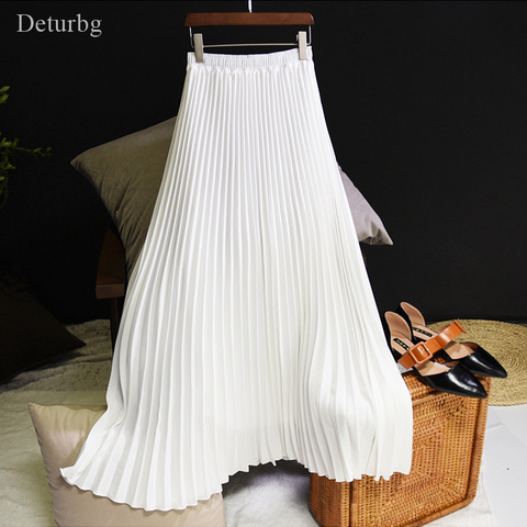 Womens Fashion Pleated Midi Long Skirt Female Korean Japanese Casual High Waist Skirts Jupe Faldas 10 Colors 2022 Spring SK295 ► Photo 1/6