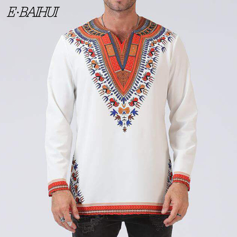 E-BAIHUI new Odeneho Wear Men's White Polished Cotton Top With Dashiki. African Clothing male Strange t shirt long t shirts 7045 ► Photo 1/6