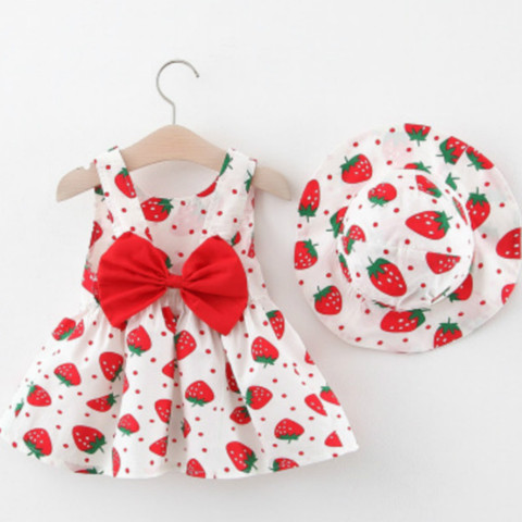 Baby Girl Dress Print Plaid Bow Summer Princess Party Dress Infant Toddler Clothes Newborn Baby Dress+Hat 2pcs Kids Clothing Set ► Photo 1/4