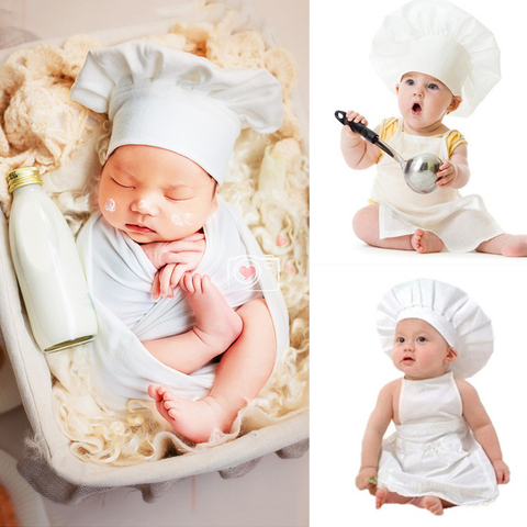 Newborn Photography Props Lovely Baby Girl Chef Apron Hat Kids Kitchen Costumes For Handsome Boy Photo Gourmet Accessories ► Photo 1/6