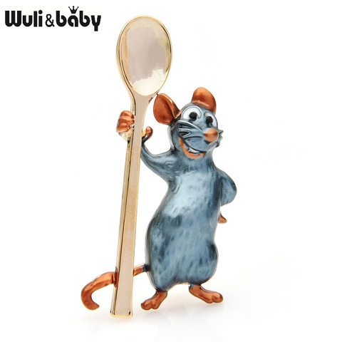 Wuli&baby Holding Spoon Smiling Mouse Brooches Women Alloy Enamel Rat Animal Casual Party Brooch Pins New Year Gifts ► Photo 1/5