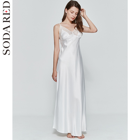 Sexy Women Nightgown Long Night Dress Artificial Silk Stain Deep-V Sleepwear Female Dressing Gown Nightie Nightwear ► Photo 1/6
