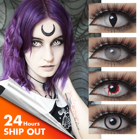Halloween Cosplay Contact Lenses White Net Cat Blood Blind Series Yearly Colored Contacts Lens for Eyes Makeup ► Photo 1/6