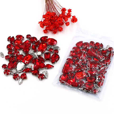 Sell at a loss! 50pcs/bag high quality mixed shape red glass csystal faltback sew on claw rhinestones diy clothing accessories ► Photo 1/6