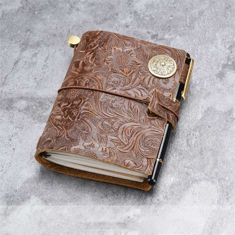 Carved Leather Cover Notebook Retro Travel Notebooks DIY Brown Black 9 Colors Loose-leaf Book Portable Sketchbook Exquisite Gift ► Photo 1/5