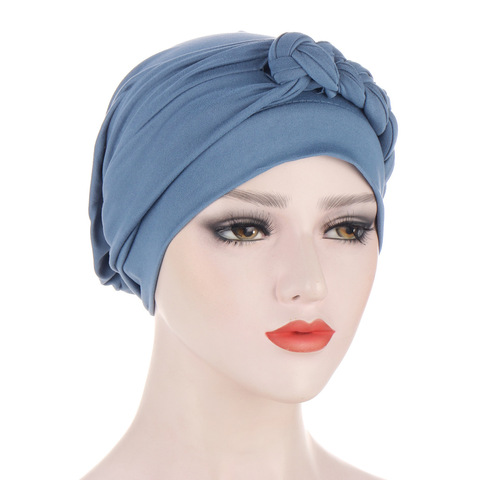Helisopus 2022 Spring New Muslim Hair Loss Stretch Turban Caps  Solid Color Braid Head Scarf Beanie Bonnet Party Accessories ► Photo 1/6