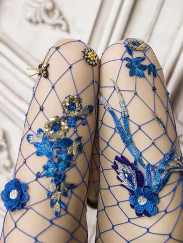 Sexy Hot Drill Women Pantyhose Embroidery Blue Flowers Large Mesh Small Mesh Stockings Fishnet Tights Fishnets Sexy Thigh ► Photo 1/6