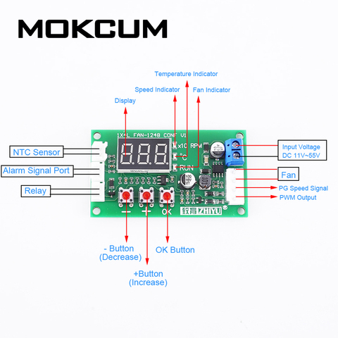 DC 12V 24V 48V PWM 4-Wire Fan Temperature Controller Speed Governor Display Module for PC Fan/Alarm ► Photo 1/6