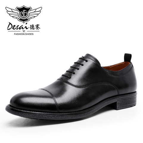 DESAI Men Dress Genuine Leather Shoes Casual Formal Business Work Soft For Man Male Men's Oxford Flats Shoe Large Size ► Photo 1/6