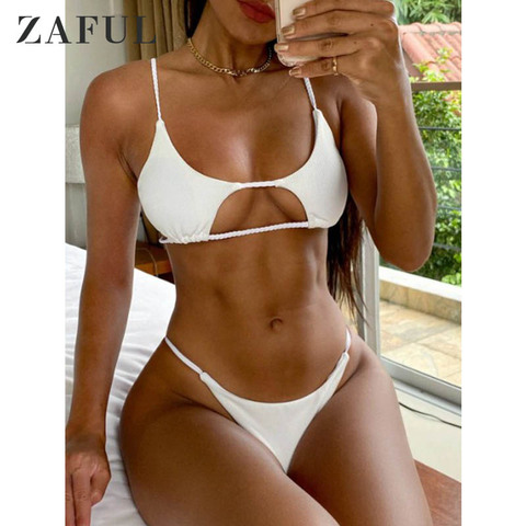 ZAFUL Sexy Swimwear Tie Braided Ribbed Cutout Bikini Set Swimsuit Padded Low Waist Women Beach Wear Summer 2022 New Bathing Suit ► Photo 1/6