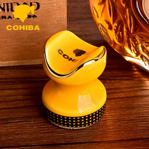 1Pcs COHIBA Yellow Classic Ceramics Portable Travel Cigar Holder Stand Pocket Mount ASHTRAY Cigar Rest Table ► Photo 1/6