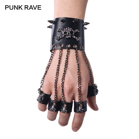 PUNK RAVE Rock Style Man Skull Spike Glove Gothic Men Bracelet Glove Steampunk PU Leather Skull Cuff-One Glove ► Photo 1/6