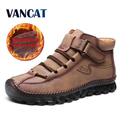 New Winter Men's Boots Comfortable Men Ankle Boots Thick Plush Warm Snow Boots Leather Autumn Outdoor Man Motorcycle Boots 38-48 ► Photo 1/6