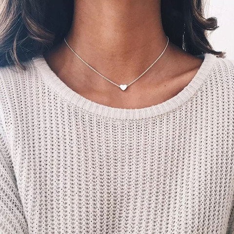 V Attract BFF Jewelry Stainless Steel Chain Choker Necklaces Women 2022 Rose Gold Ketting Dainty Tiny Heart Shaped Pendants ► Photo 1/6