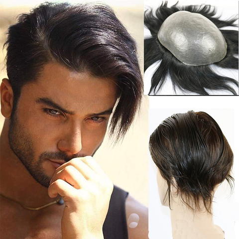 European Remy Human Hair Toupee For Men With Transparent Thin skin PU 10