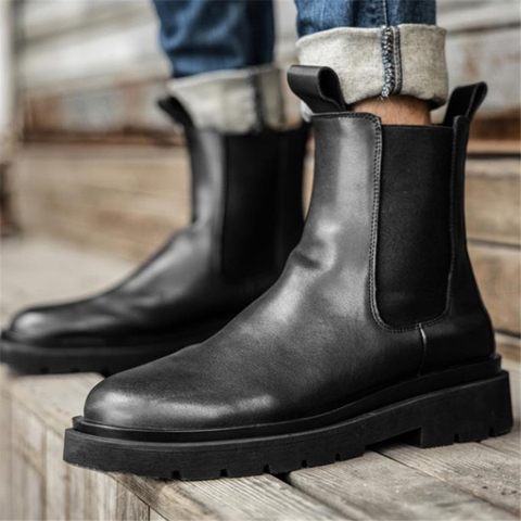 Genuien Leather Men Boots Comfy Slip-on Men Chelsea Boots Casual Ankle Boots For Men Waterproof Snow Boots Winter Shoes Zapatos ► Photo 1/6