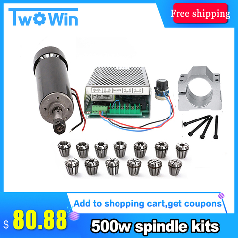 500W CNC Spindle Air Cooled Spindle Motor Kits 0.5KW Spindle motor+220V/110V Power Supply+1set/13pcs er11 collet For Engraving ► Photo 1/6