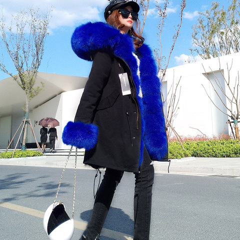 maomaokong Winter 2022 women's fur jacket fox fur collar women winter coat black long coat women parkas Real fur jacken damen ► Photo 1/1