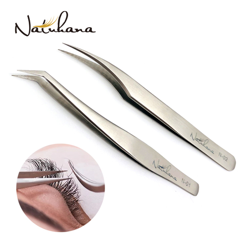 NATUHANA Stainless Steel Eyelashes Tweezers Professional For Lashes Extension Anti-static Eyelash Eyebrow Tweezer Makeup Tools ► Photo 1/6