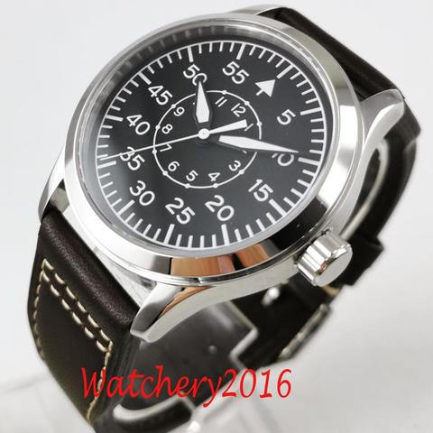 42mm Corgeut Black dial Leather sapphire glass Luminous marks Militär Automatic Mechanical mens Watch ► Photo 1/6