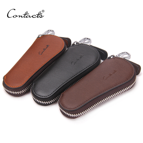 CONTACT'S Men Genuine Cow Leather Bag Car Key Wallets Fashion Women Housekeeper Holders Carteira Keychain Zipper Key Case Pouch ► Photo 1/6
