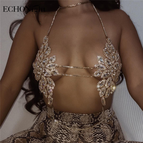 Echonight Flower Rhinestone Camis Bralette Women Sexy Shinny Hollow Out Party Crop Tops Sexy Nightclub Sexy Tank Tops Jewelry ► Photo 1/5