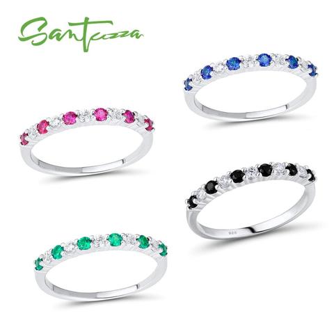 SANTUZZA Silver Ring For Women 925 Sterling Silver Fashion Round Rings for Women WCZ Colorful stones Party Jewelry ► Photo 1/6