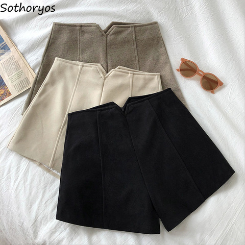 Shorts Women Winter Woolen High-waist Solid Zipper Students Casual Outwear Slim Korean Style A-line All-match Fashion Elegant ► Photo 1/6