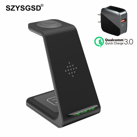SZYSGSD Qi Wireless Charging Stand for iPhone 12 12 Pro XS Max Wireless Charger 3 in 1 for Apple watch 6 5 4 Charger Airpods Pro ► Photo 1/6