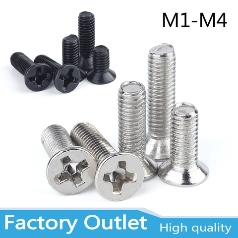 50pcs M1 M1.2 M1.4 M1.6 M2 M2.5 M3 M4 Mini Micro Small Black 304 Stainless steel Cross Phillips Flat Countersunk Head Screw Bolt ► Photo 1/5