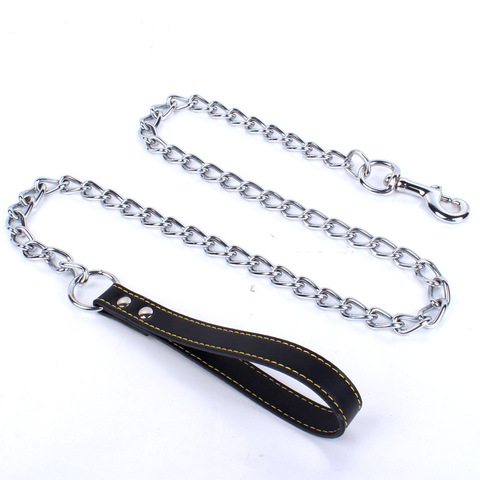 Stainless Steel Pet Dog Chain For Small Medium Dog Chain Leash Handle Leads PU Leather Iron Chain Anti-Bite Metal Pet Dog Chain ► Photo 1/5